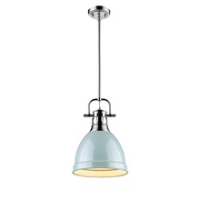  3604-S CH-SF - Duncan Small Pendant with Rod in Chrome with a Seafoam Shade